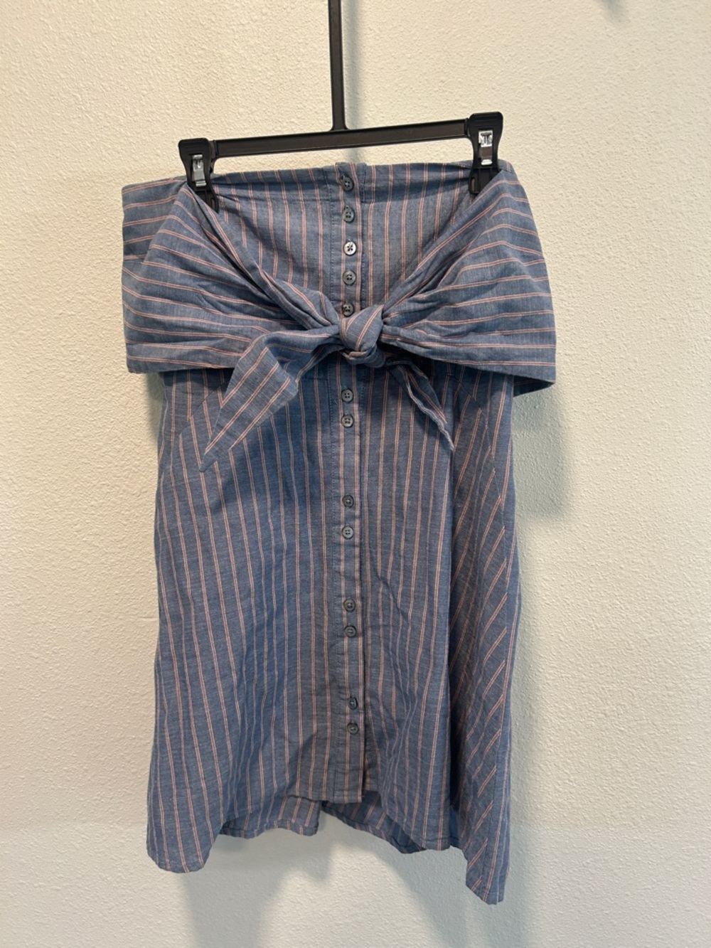 Free People Blue and Pink Striped Button-Front Tie-Waist Midi Skirt